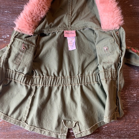 3/$12 Green Denim Jacket with Pink Floral Embroidery - Picture 5 of 6